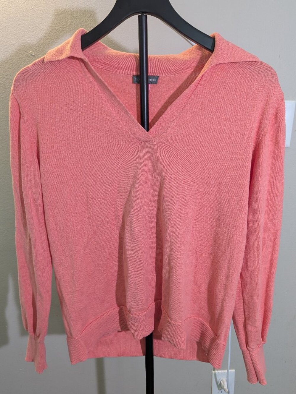 Vince Camuto Salmon Colored V Neck Collared Long Sleeve Sweater